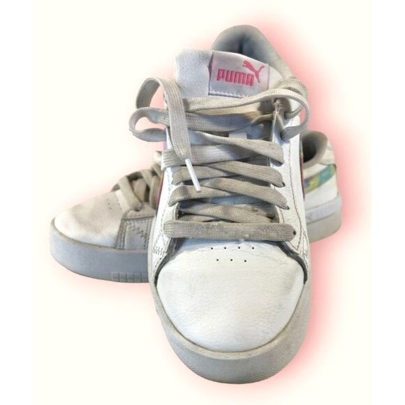 Puma Girls White Sneakers W/ Rainbow Stripe Design Size 4.5 US - Picture 3 of 8